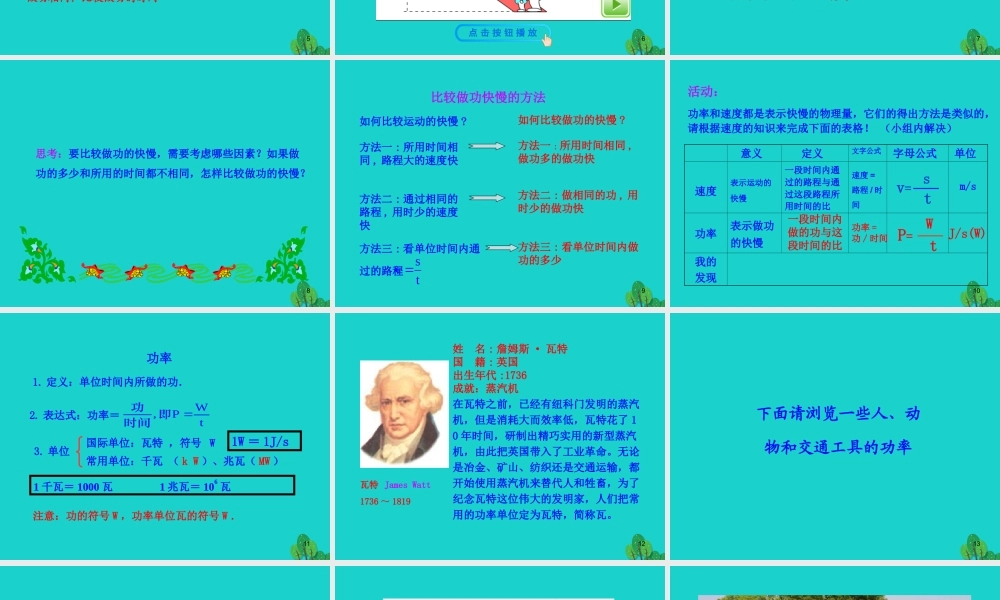 八年级物理全册 第十章 第四节 做功的快慢课件 八年级物理全册 第十章 第四节 做功的快慢课件+素材 (新版)沪科版 八年级物理全册 第十章 第四节 做功的快慢课件+素材 (新版)沪科版
