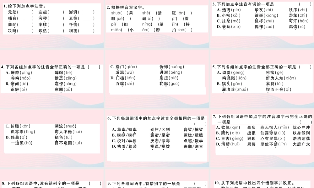 文下册 专题一 字音 字形习题课件 新人教版 课件