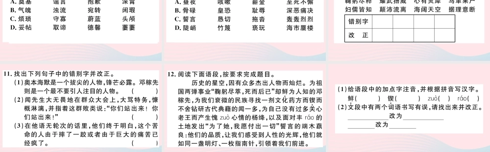 文下册 专题一 字音 字形习题课件 新人教版 课件