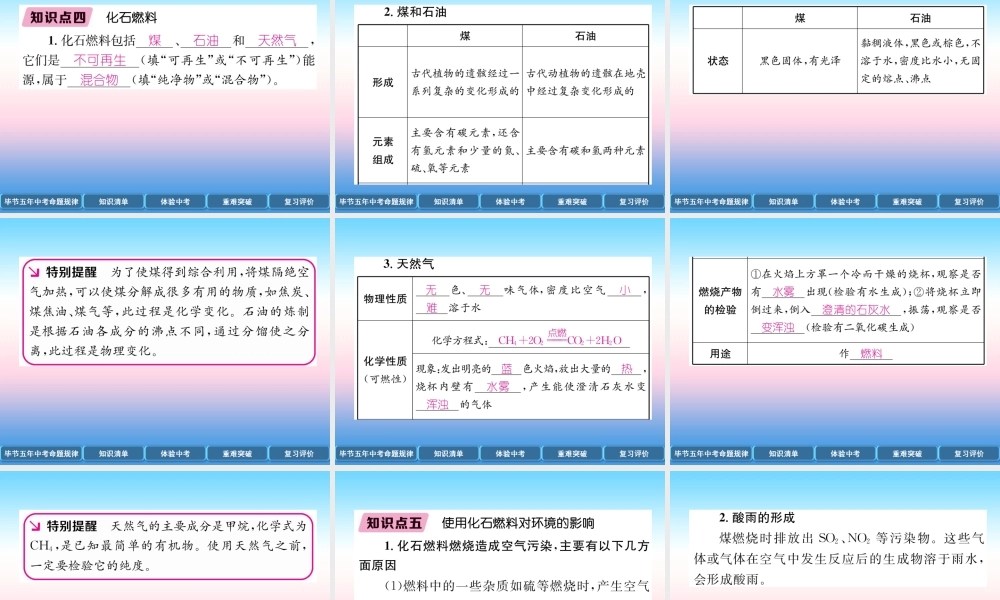 中考化学总复习 第1编 教材知识梳理篇 第7单元 燃料及其利用(精讲)课件