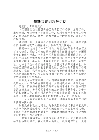 最新共青团领导讲话