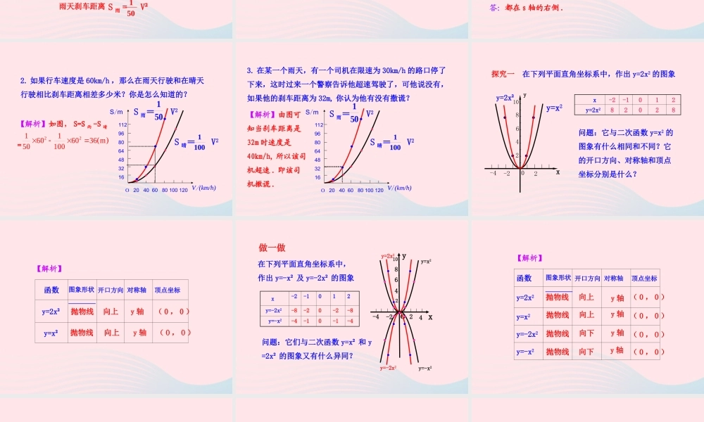 九年级数学下册 第二章二次函数 3刹车距离与二次函数课件 北师大版 课件