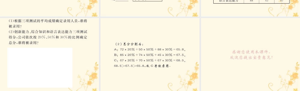 春八年级数学下册 第数据的分析  数据的集中趋势 .1 平均数 第1课时 加权平均数课后作业课件 (新版)新人教版 课件