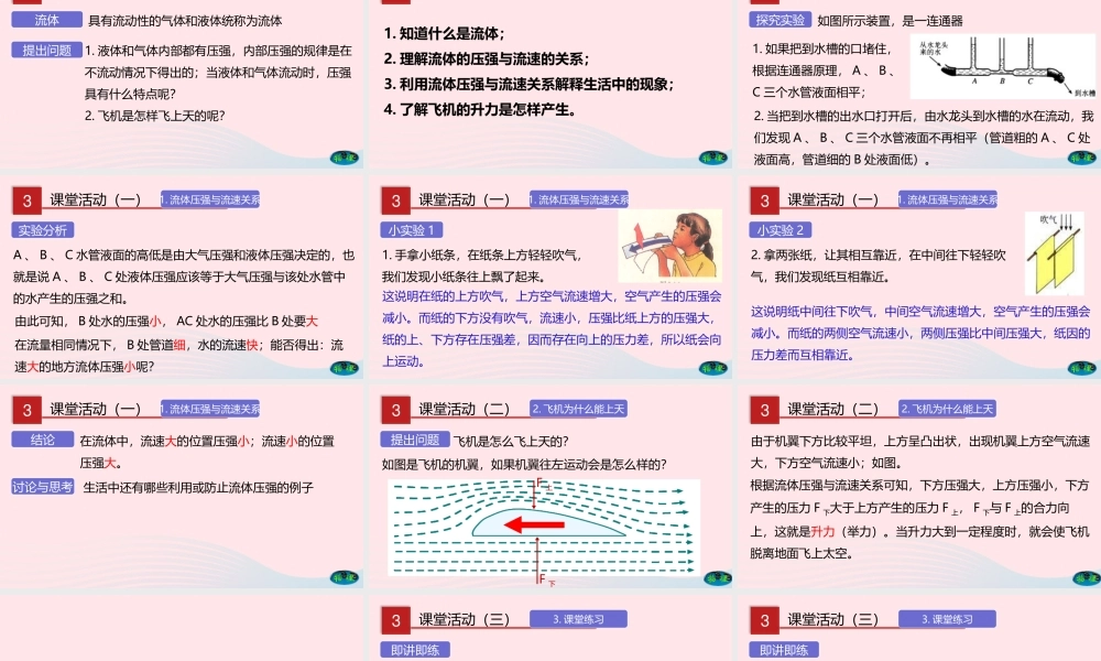 八年级物理下册 8.7 飞机为什么能上天课件(新版)北师大版 课件