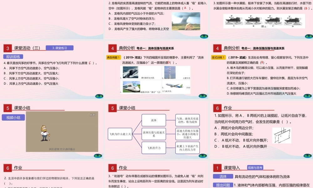 八年级物理下册 8.7 飞机为什么能上天课件(新版)北师大版 课件