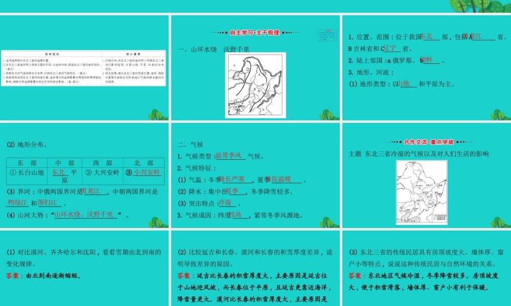 八年级地理下册 第六章 第二节 白山黑水 东北三省(一山环水绕 沃野千里)习题课件(新版)新人教版 课件