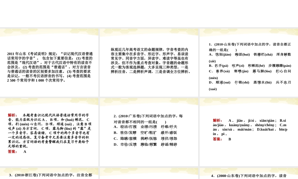 山东省高考语文一轮专题复习 字音课件