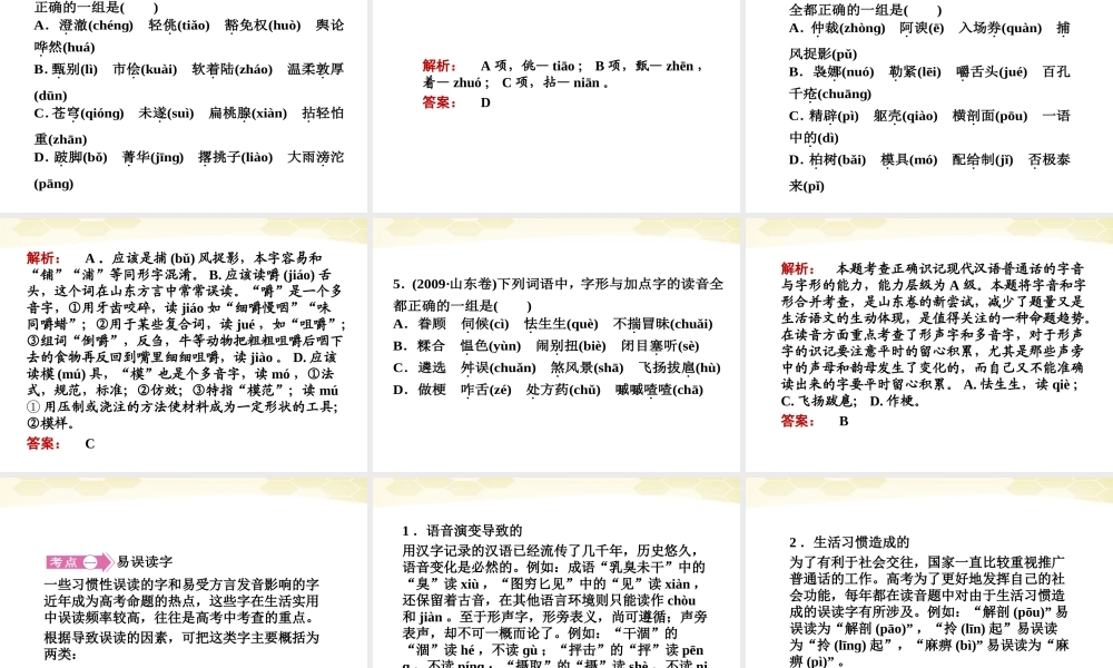 山东省高考语文一轮专题复习 字音课件