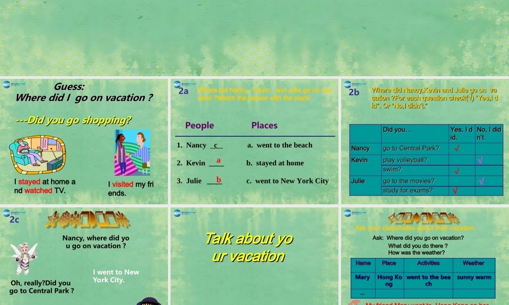 八年级英语上册 Unit 1 Where did you go on vacation？(第2课时)课件 (新版)人教新目标版 课件