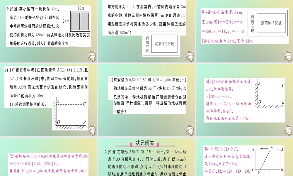 九年级数学上册 第二十一章 一元二次方程 213 实际问题与一元二次方程 第3课时 实际问题与一元二次方程(3)习题课件 (新版)新人教版 课件