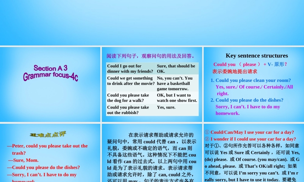 八年级英语下册 Unit 3 Could you please clean your room Section A课件 (新版)人教新目标版 课件