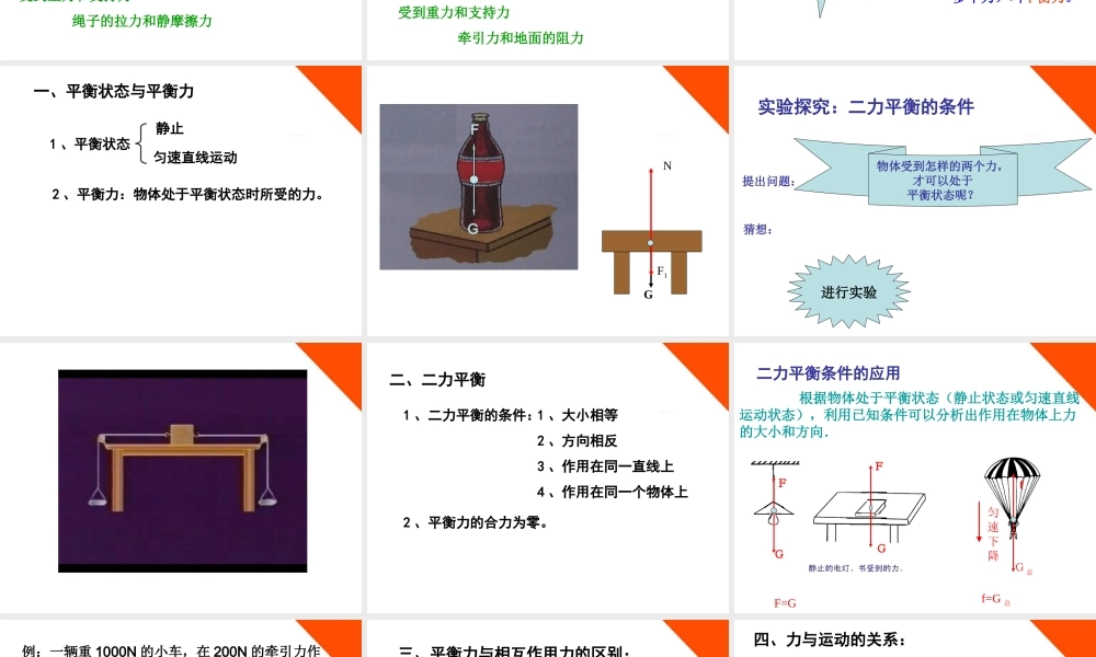 八年级物理上册 第三节(力的平衡)课件 沪科版 课件