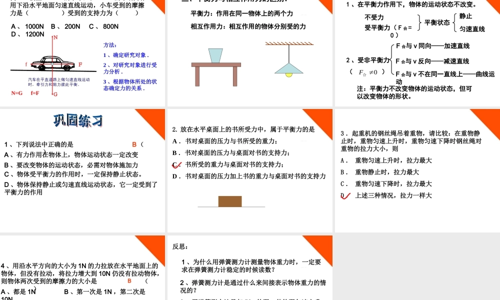 八年级物理上册 第三节(力的平衡)课件 沪科版 课件