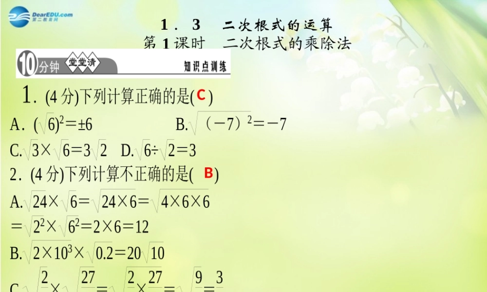 八年级数学下册 第一章 二次根式 3二次根式乘除法课件(A)(新版)浙教版 课件