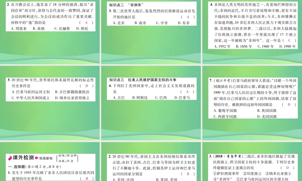 九年级历史下册 第5单元 冷战和苏美对峙的世界 第19课 亚非拉国家的新发展自主学习课件 新人教版 课件