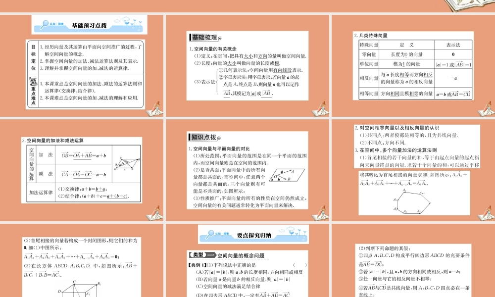 数学 第三章 空间向量与立体几何 3.1 空间向量及其运算 3.1.1 空间向量及其加减法教学课件 新人教A版选修2 1 课件