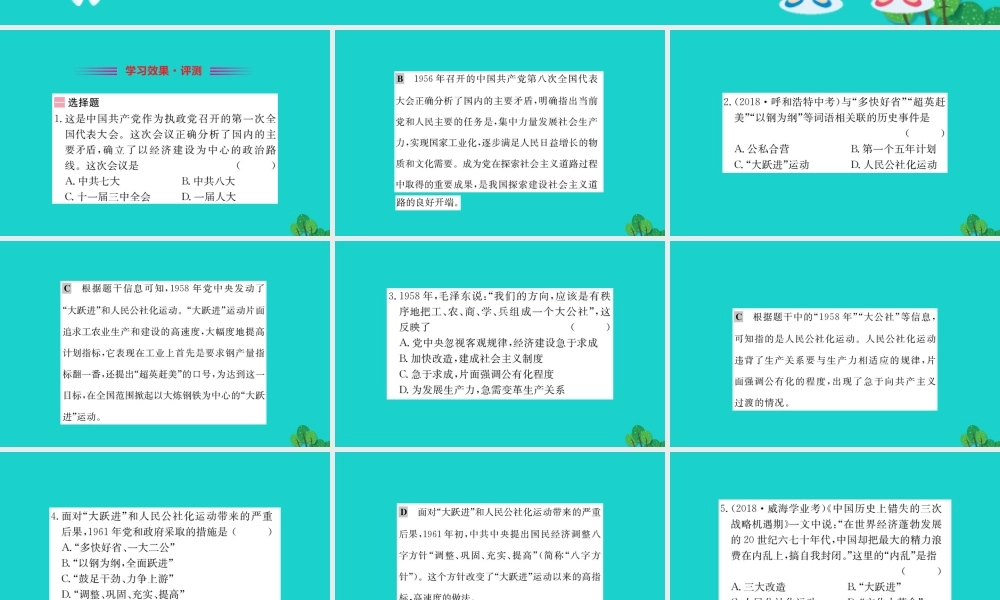 八年级历史下册 第二单元 社会主义制度的建立与社会主义建设的探索 第6课 艰辛探索与建设成就习题课件 新人教版