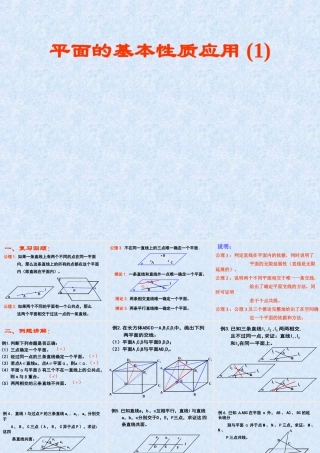 平面的基本性质应用(1) 苏省高二数学立体几何平面与空间直线单元全部系列课件 人教版 苏省高二数学立体几何平面与空间直线单元全部系列课件 人教版