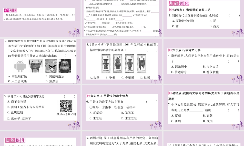 广西七年级历史上册 第2单元 夏商周时期 早期国家的产生与社会变革 第5课 青铜器与甲骨文课件 新人教版 课件