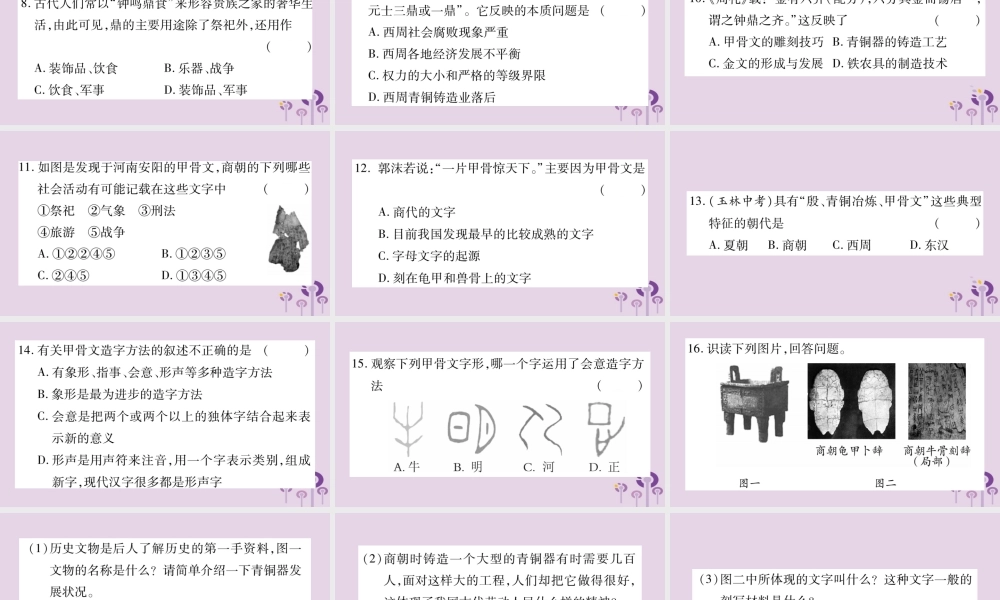 广西七年级历史上册 第2单元 夏商周时期 早期国家的产生与社会变革 第5课 青铜器与甲骨文课件 新人教版 课件