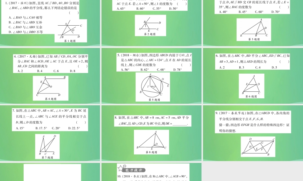 中考数学复习 第一轮 考点系统复习 第四章 三角形 方法技巧训练二 几何中与角平分线有关的计算或证明(精练)课件