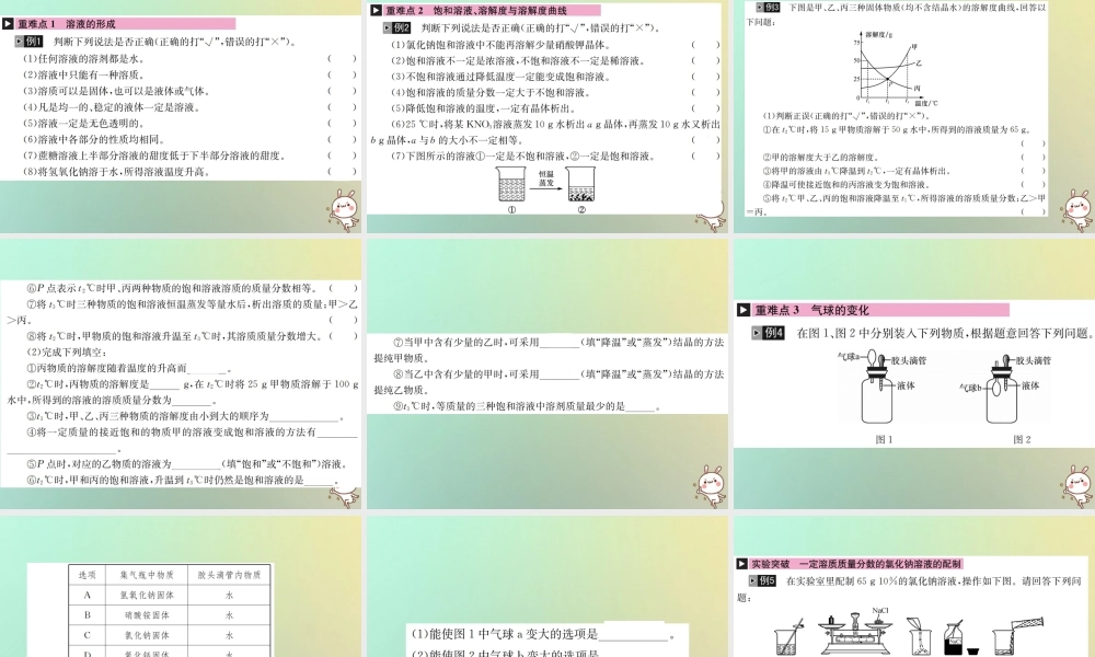 中考化学复习 主题一 身边的化学物质 第4讲 溶液课件