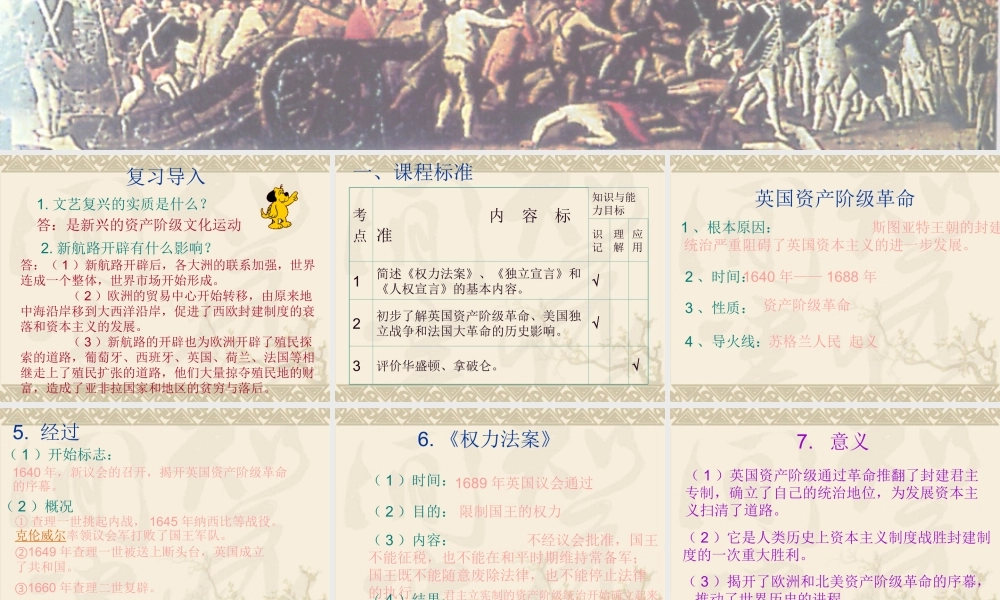 人教版初三历史复习 英法美资产阶九年级革命 课件