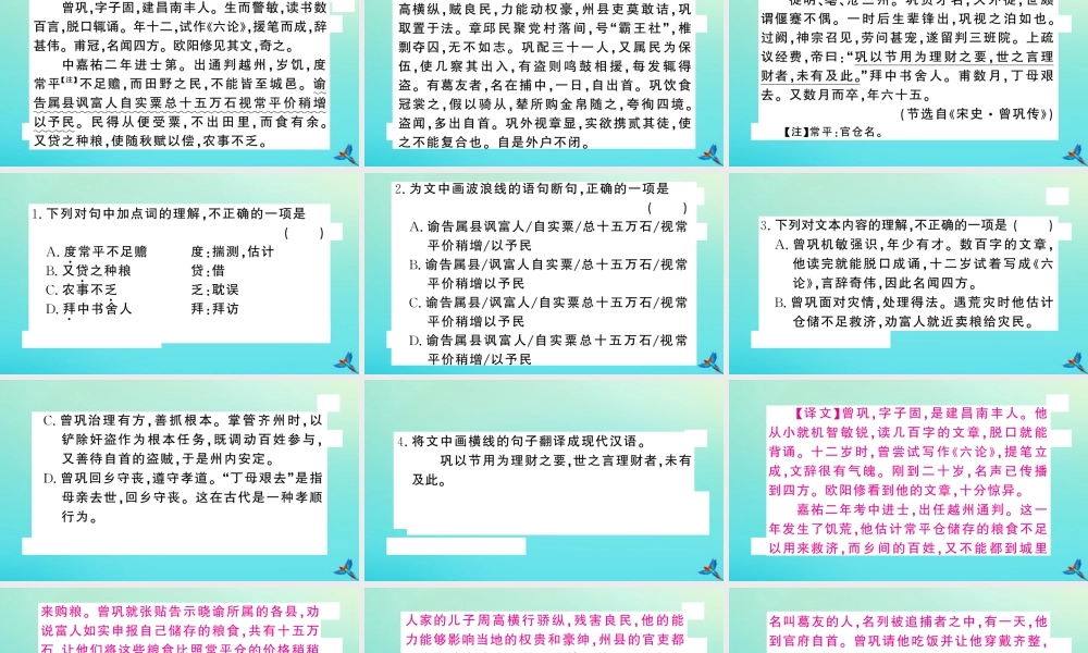 九年级语文上册 专题六 文言文阅读作业课件 新人教版 课件