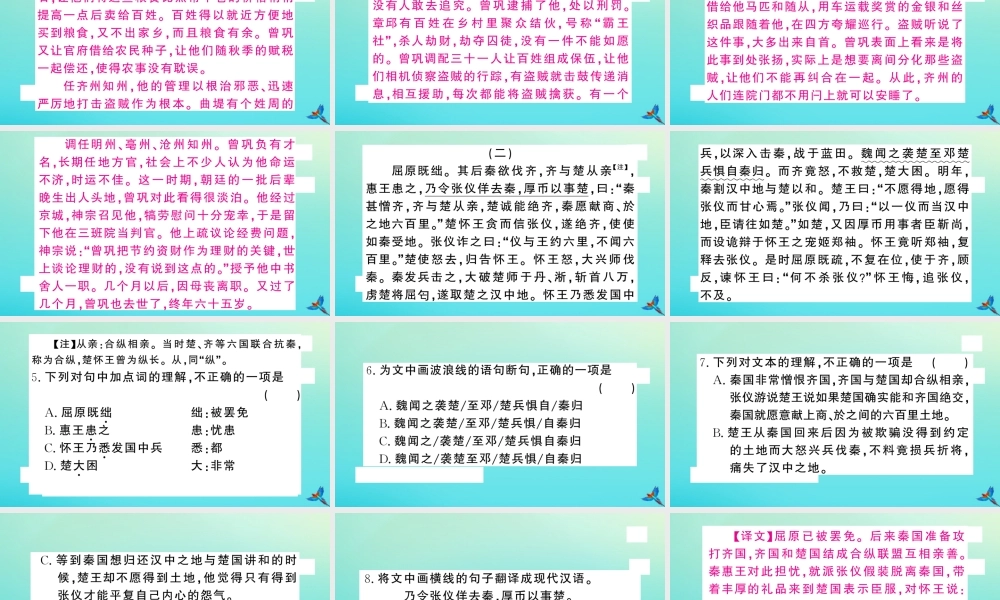 九年级语文上册 专题六 文言文阅读作业课件 新人教版 课件