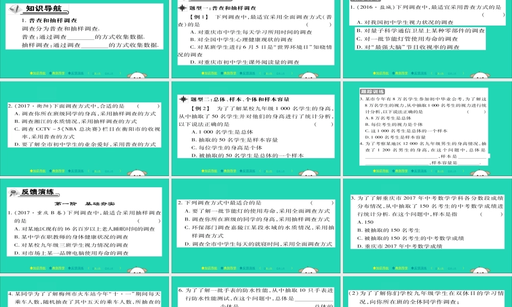 九年级数学下册 第28章(样本与总体)2811 普查和抽样调查习题课件 (新版)华东师大版 课件