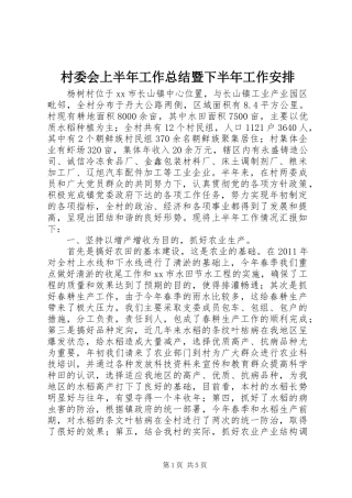 村委会上半年工作总结暨下半年工作安排