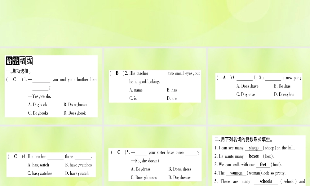 七年级英语上册 Unit 3 Body Parts and Feelings语法精练及易错归纳课件 (新版)冀教版 课件