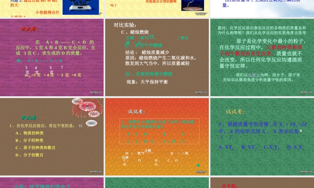 中学九年级化学质量守恒定律 新课标 人教版 课件