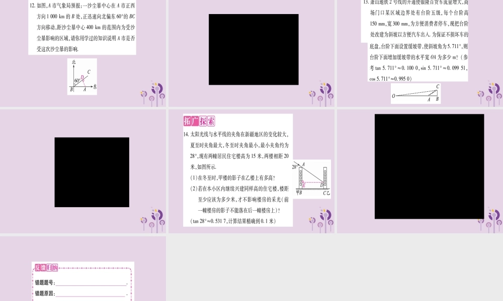九年级数学上册 第23章 解直角三角形 232 解直角三角形及其应用 第2课时 解决单一直角三角形的实际问题作业课件 (新版)沪科版 课件