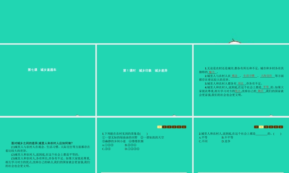 八年级政治下册 第三单元 感受祖国心跳 第7课 城乡直通车 第1课时 城乡印象 城乡差异课件 人民版 课件