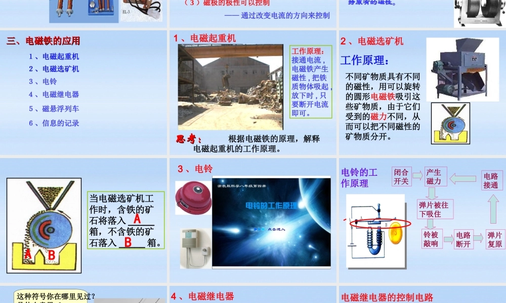 八年级科学下册 4.3电磁铁的应用课件 浙教版 课件