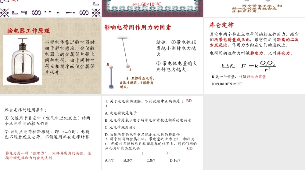 九年级物理电荷 电荷间的相互作用课件1 课件