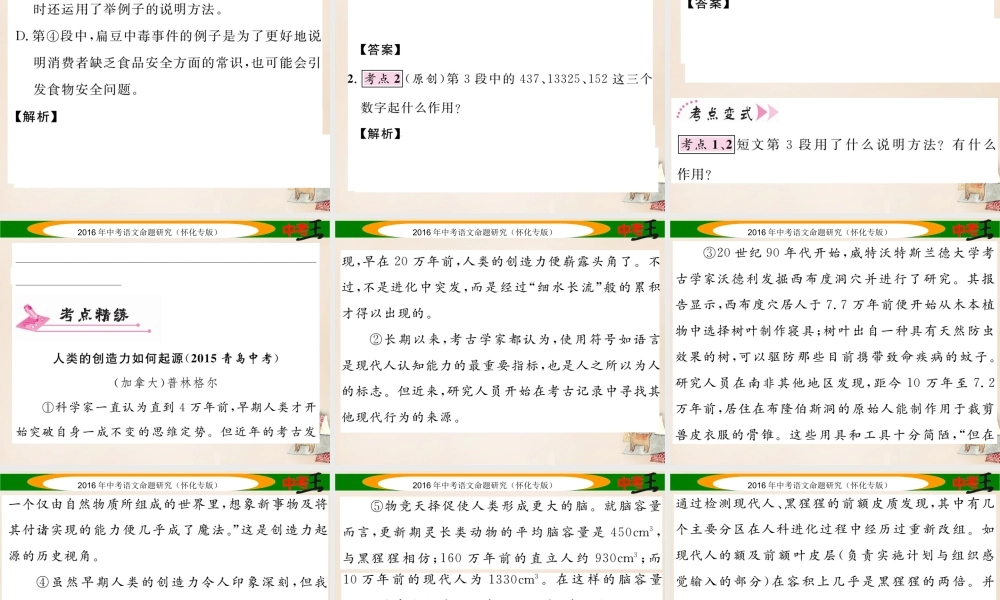 中考命题研究(怀化)中考语文 第四编 现代文阅读篇 专题十五 说明的方法及作用精讲课件