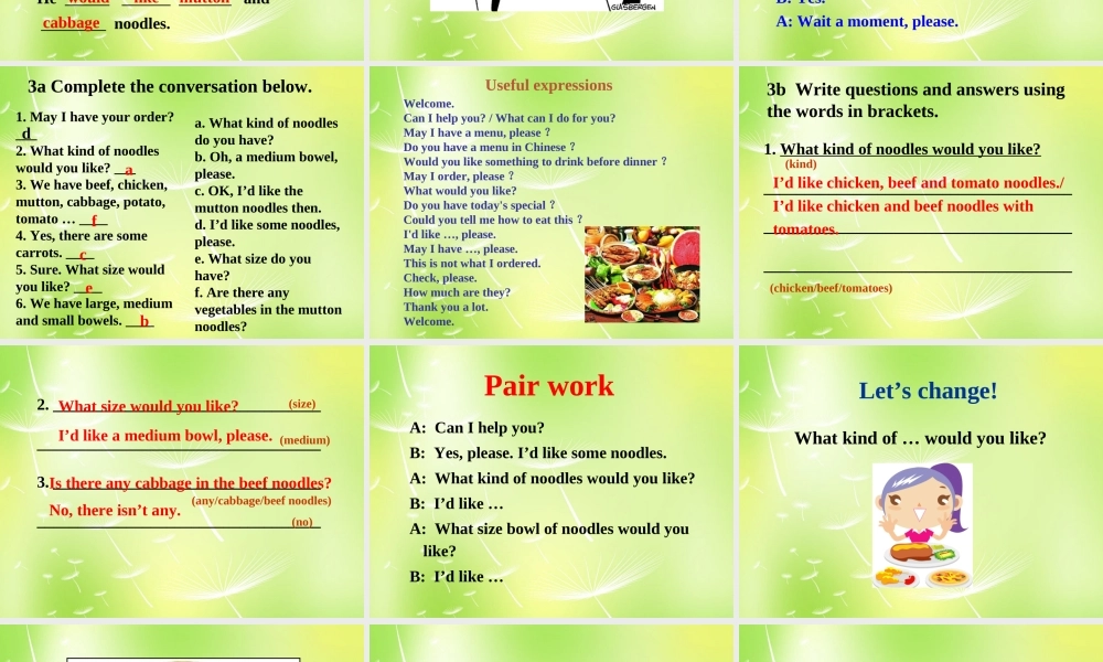 中学七年级英语下册 Unit 10 I d like some noodles Period 2课件 (新版)人教新目标版 课件
