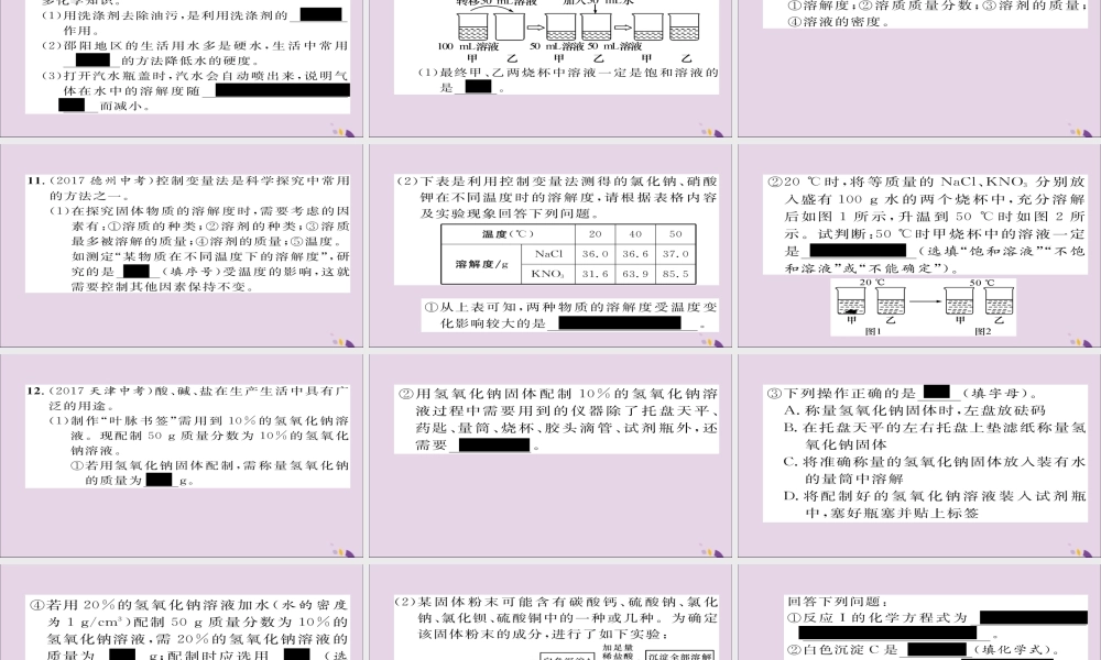 中考化学复习 第一编 教材知识梳理篇 模块一 身边的化学物质 课时4 常见的溶液课件