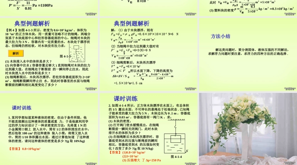九年级物理计算题专题训练第一课时有关密度 压强和浮力的计算 新课标 人教版 课件