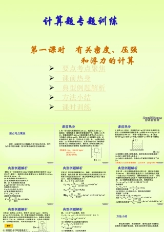 九年级物理计算题专题训练第一课时有关密度 压强和浮力的计算 新课标 人教版 课件