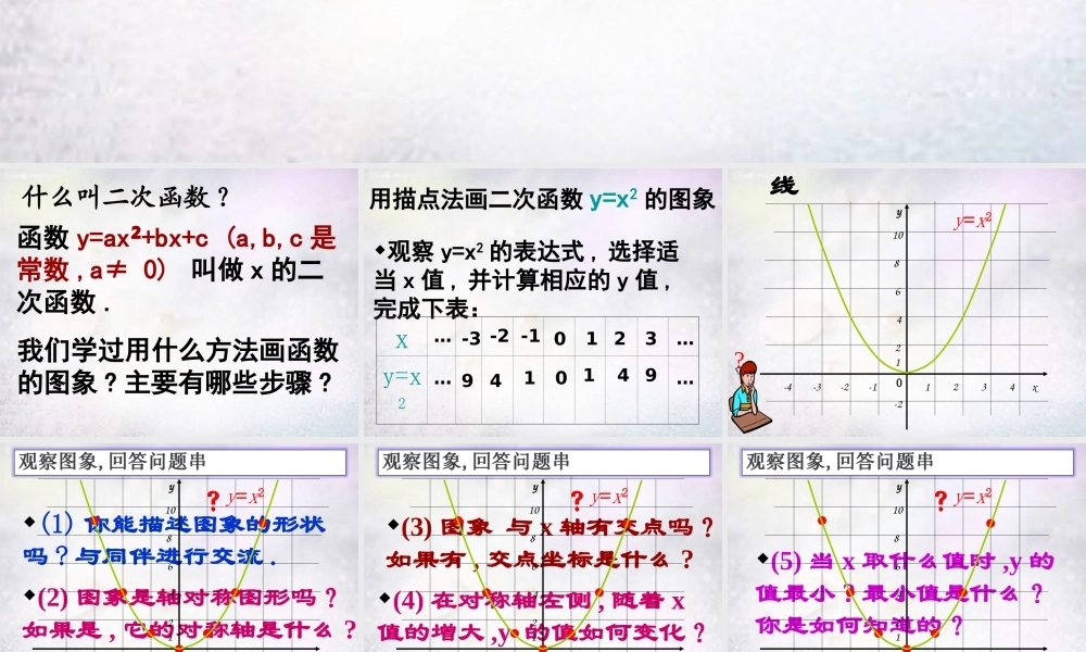 九年级数学下册 2721 抛物线yax2的图象和性质课件 华东师大版 课件
