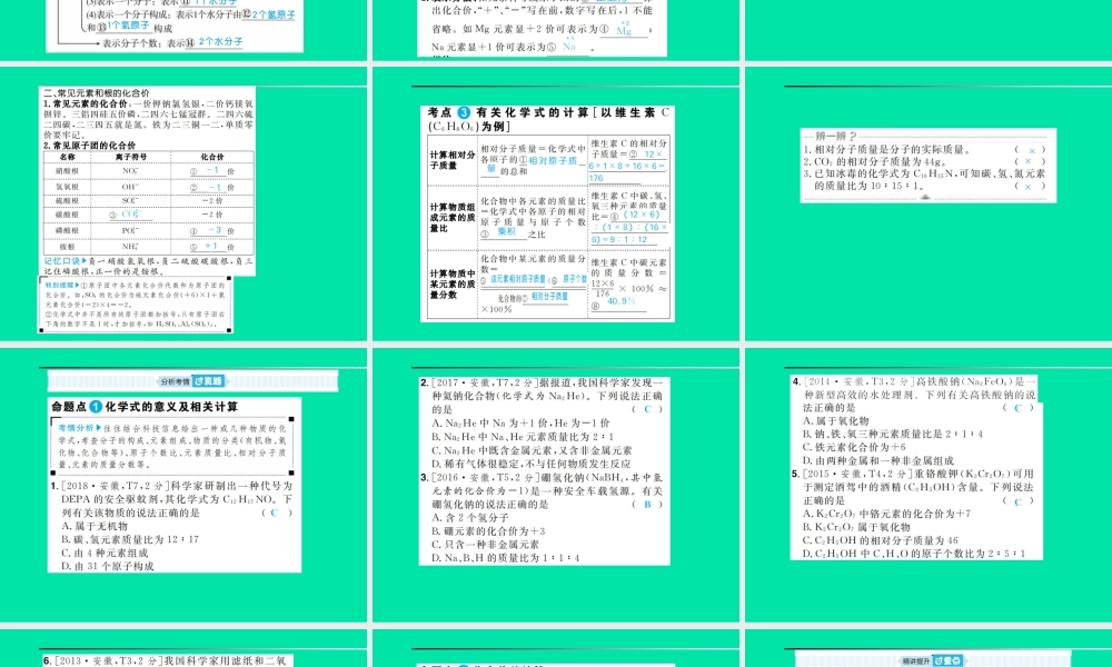 中考化学总复习 第四单元 自然界的水 第2课时 化学式与化合价课件