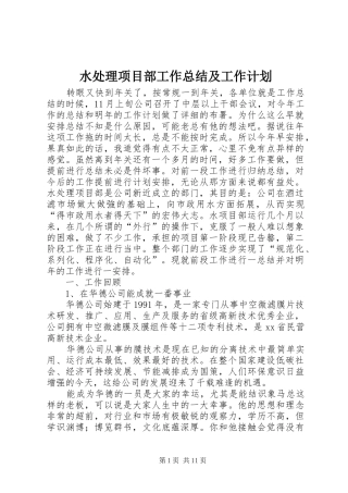 水处理项目部工作总结及工作计划