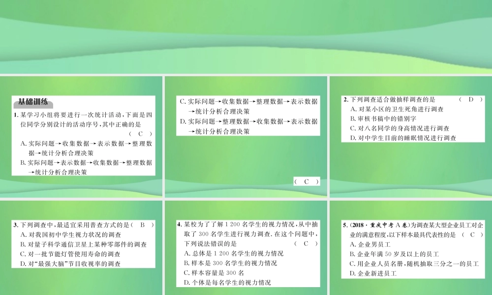 中考数学复习 第8章 统计与概率 第27课时 数据的收集与整理(精练)课件