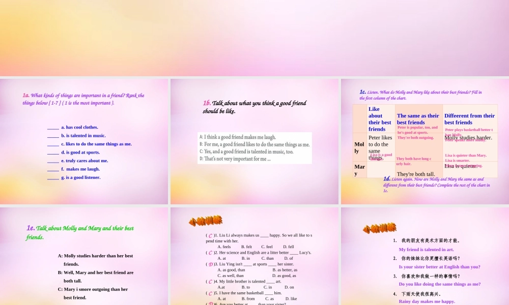 八年级英语上册 Unit 3 I'm more outgoing than my sister Section B(1a 1e)课件 (新版)人教新目标版 课件
