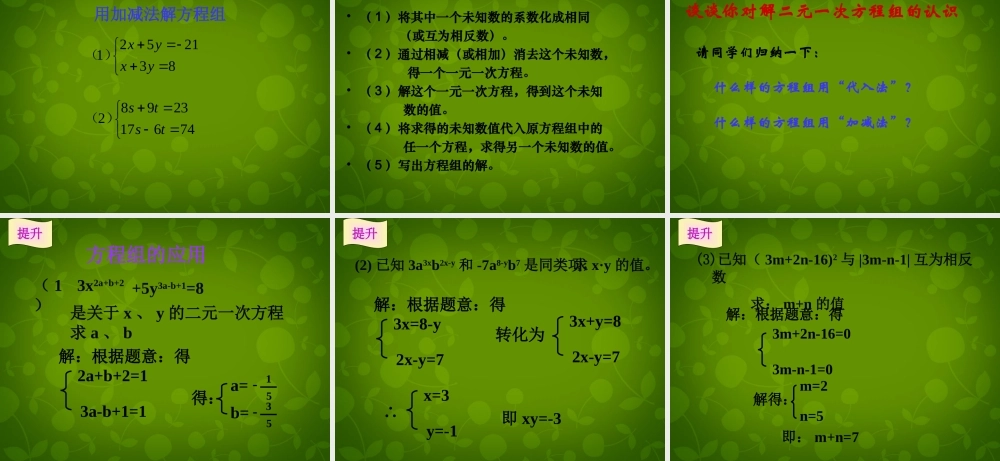 七年级数学下册 2.3 解二元一次方程组课件2 (新版)浙教版 课件