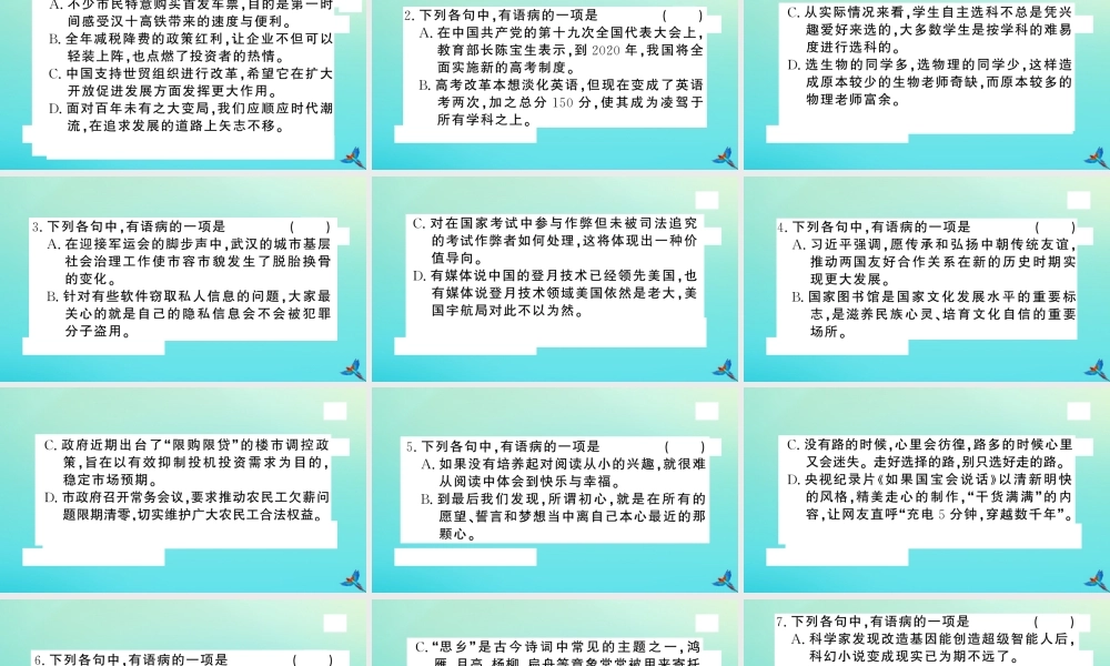 九年级语文上册 专题二 语病的辨析作业课件 新人教版 课件