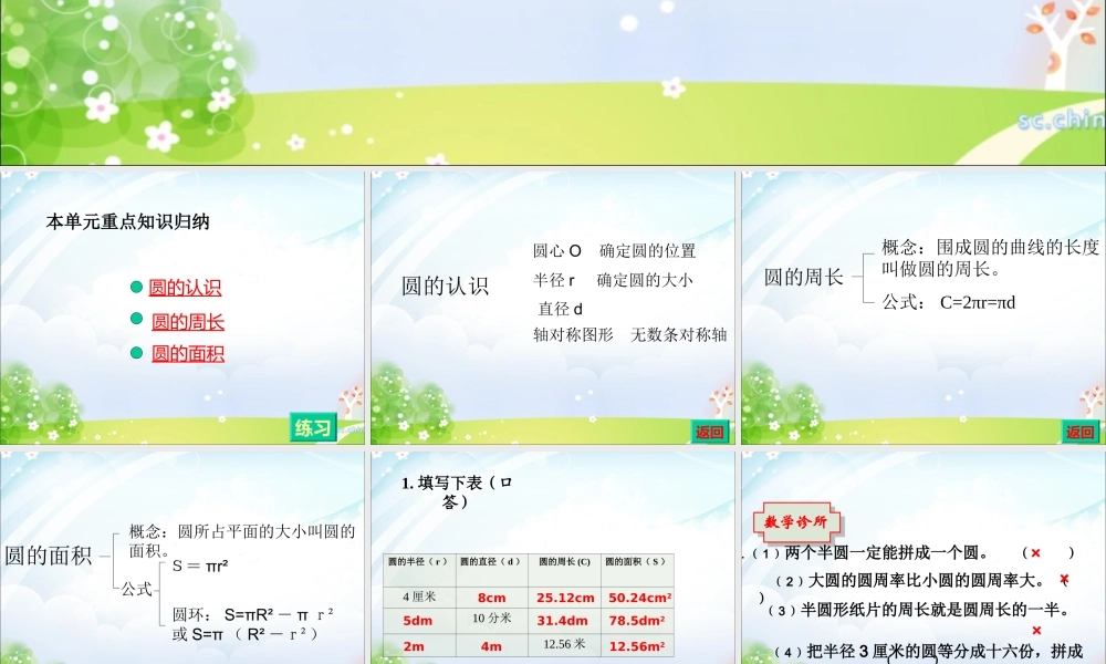 人教版六年级上册圆的整理与复习参赛课件